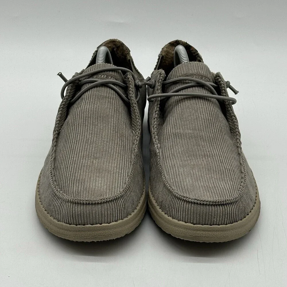 Skechers Melson-Corduroy Gray Moc Toe Lace Slip On Casual Shoes Men's Size 10